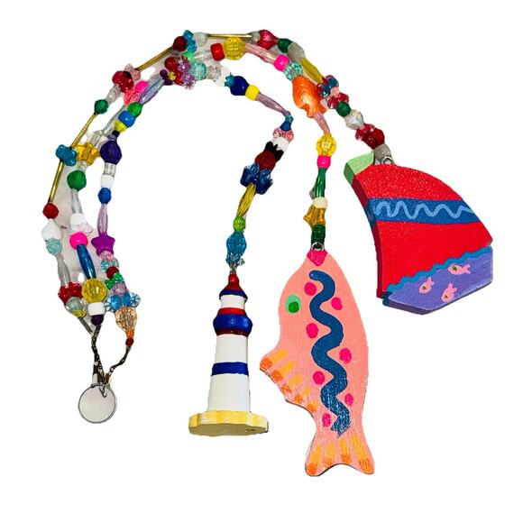 3 Strands 90s Sailboat Fish Lighthouse Handmade Beaded String Mobile Toran - Picture 1 of 6